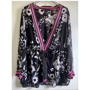 INC Womens Floral Kimono Wrap Cardigan Black/White/Pink 3X